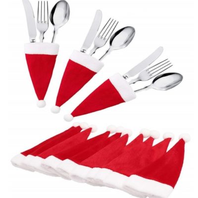 Lot de 10 mini bonnets de Père Noël - porte couverts