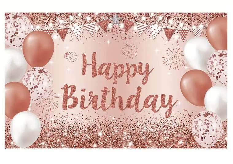 Bannière de décoration d'anniversaire rose gold - 180cm x 110cm
