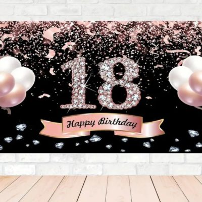 Bannière de décoration d'anniversaire 18 ans rose gold - 180cm x 110cm