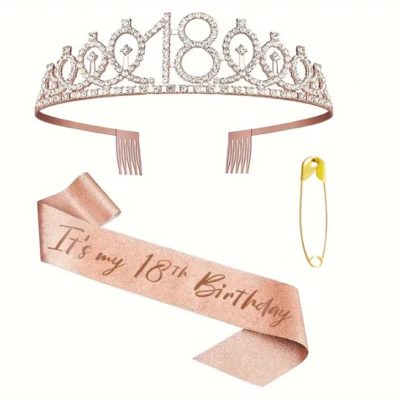 Tiare couronne rose dorée et écharpe - 18 ans