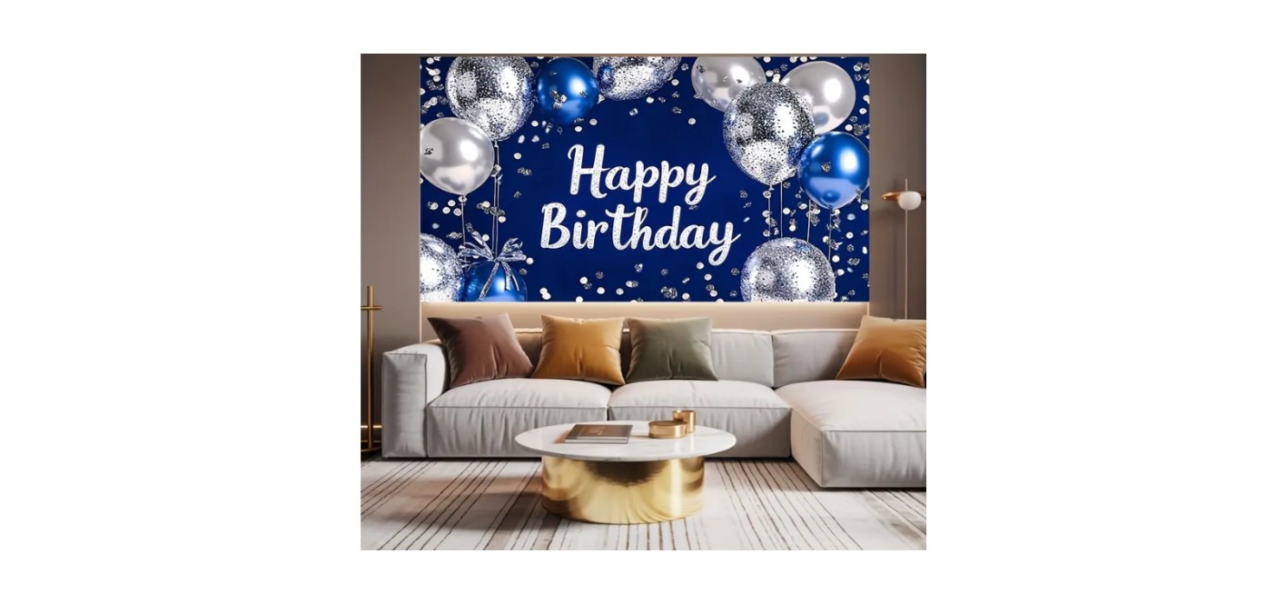 Bannière de déco Happy Birthday avec Ballons et Confettis - (110 x180 cm)